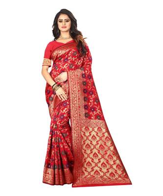 Red Woven Banarasi Saree With Blouse 1