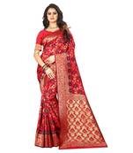 Red Woven Banarasi Saree With Blouse