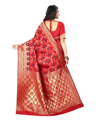 Red Woven Banarasi Saree With Blouse 3