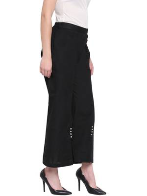 Black Women's Linen Pearl Palazzo Trouser 2