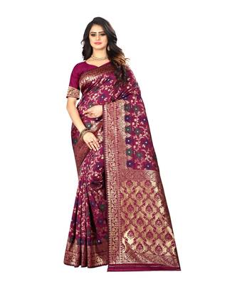 Purple Woven Banarasi Saree With Blouse 1