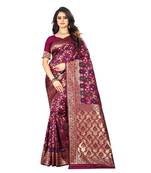 Purple Woven Banarasi Saree With Blouse