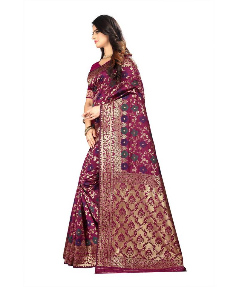 Purple Woven Banarasi Saree With Blouse