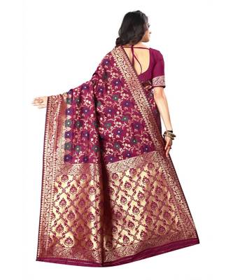 Purple Woven Banarasi Saree With Blouse 3