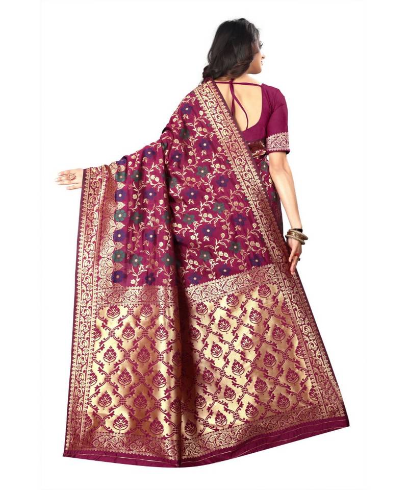 Purple Woven Banarasi Saree With Blouse