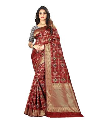 Maroon woven banarasi saree with blouse 1