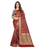 Maroon woven banarasi saree with blouse