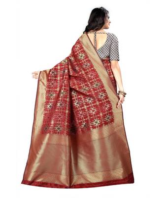 Maroon woven banarasi saree with blouse 3