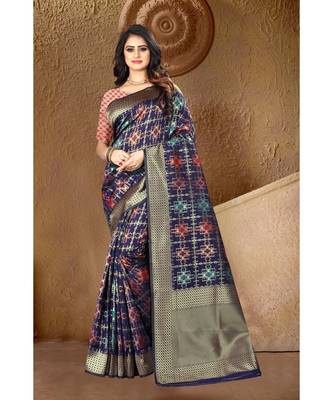 blue woven banarasi saree with blouse 1