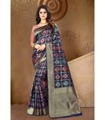 blue woven banarasi saree with blouse