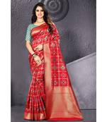 Red woven banarasi saree with blouse