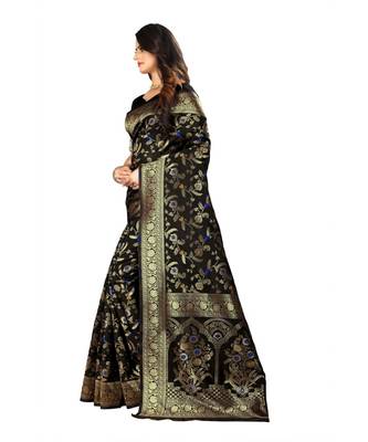 Black Woven Art Silk Saree With Blouse 3