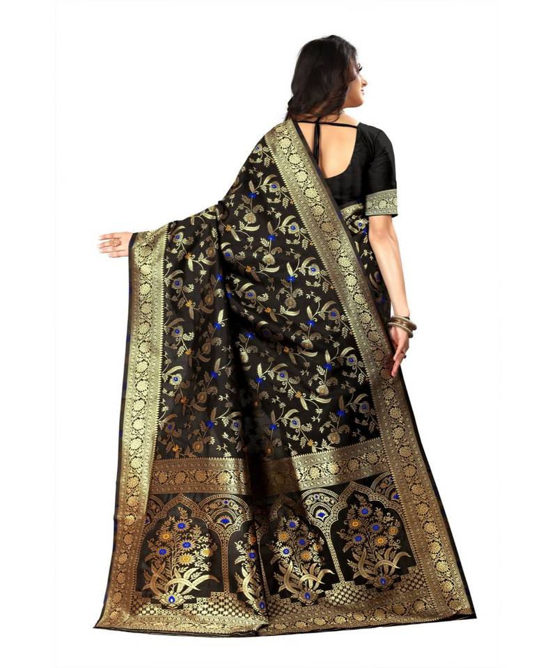 Black Woven Art Silk Saree With Blouse