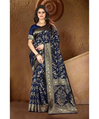 Blue Woven Art Silk Saree With Blouse 1