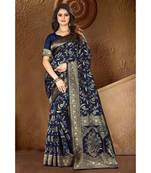 Blue Woven Art Silk Saree With Blouse