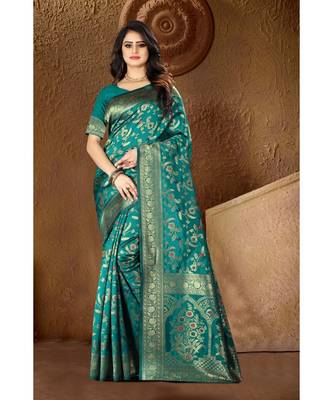 Green Woven Art Silk Saree With Blouse 1