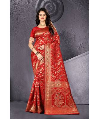 Red Woven Art Silk Saree With Blouse 1