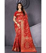 Red Woven Art Silk Saree With Blouse