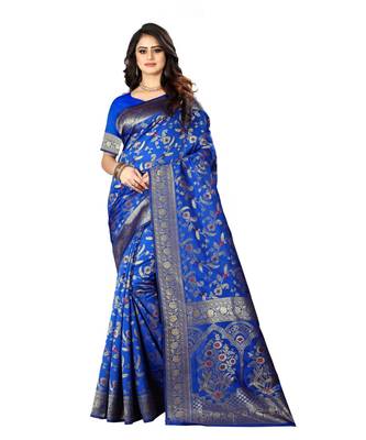 Blue Woven Art Silk Saree With Blouse 1