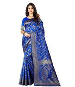 Blue Woven Art Silk Saree With Blouse