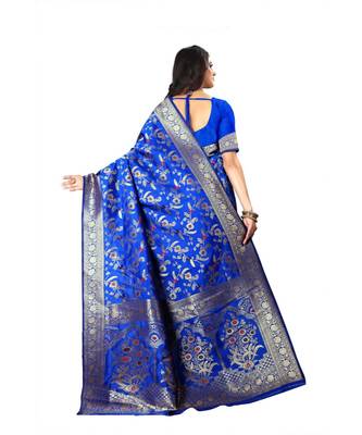 Blue Woven Art Silk Saree With Blouse 3