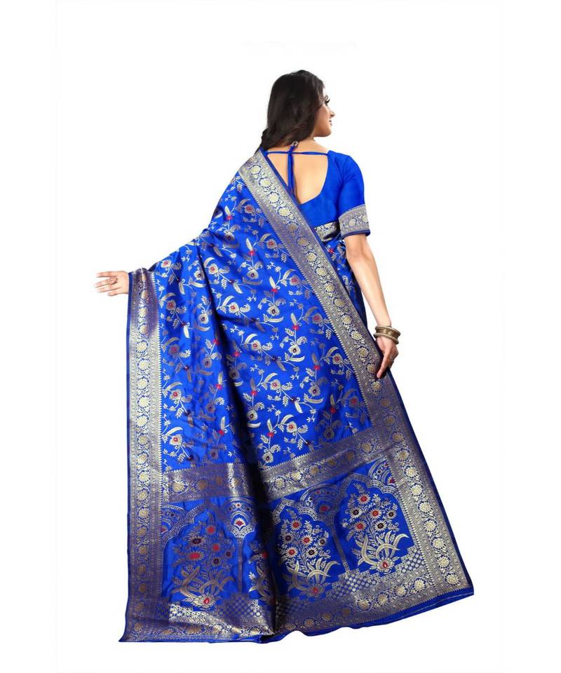 Blue Woven Art Silk Saree With Blouse