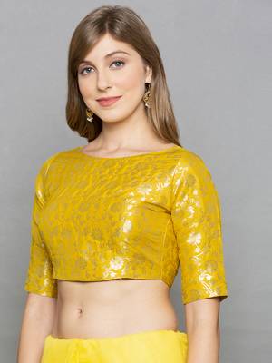 Yellow Brocade readymade blouse 4