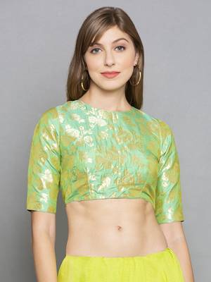Green Brocade readymade blouse 2