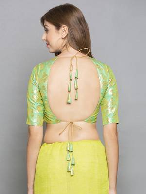 Green Brocade readymade blouse 3