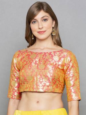 Pink Brocade readymade blouse 2