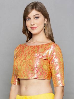 Pink Brocade readymade blouse 4