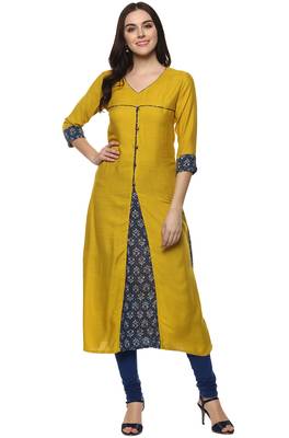 Yellow printed rayon ethnic-kurtis 1