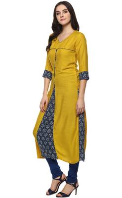 Yellow printed rayon ethnic-kurtis 2