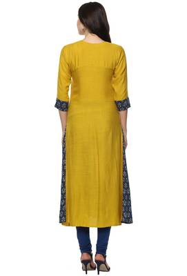 Yellow printed rayon ethnic-kurtis 4
