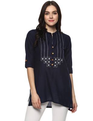 Blue embroidered cotton ethnic-kurtis 1