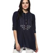 Blue embroidered cotton ethnic-kurtis