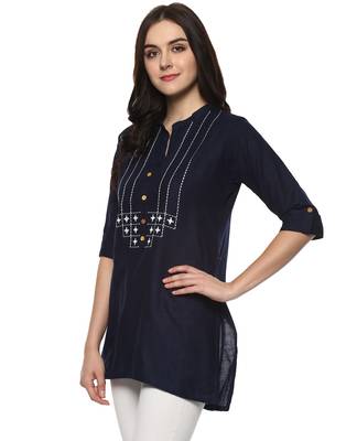 Blue embroidered cotton ethnic-kurtis 2