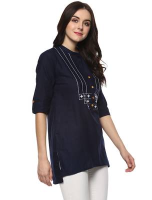 Blue embroidered cotton ethnic-kurtis 3