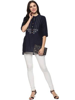 Blue embroidered cotton ethnic-kurtis 5