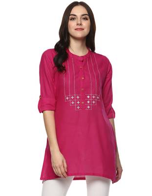 Pink embroidered cotton ethnic-kurtis 1