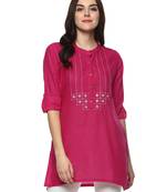 Pink embroidered cotton ethnic-kurtis