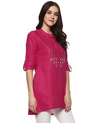Pink embroidered cotton ethnic-kurtis 3
