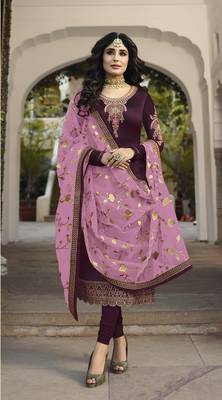 Wine embroidered faux georgette salwar 1