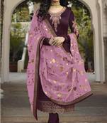 Wine embroidered faux georgette salwar