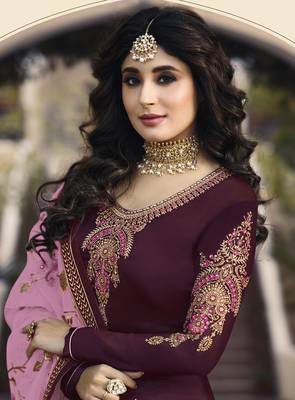 Wine embroidered faux georgette salwar 2