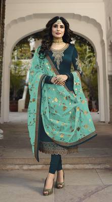 Cyan embroidered faux georgette salwar 1