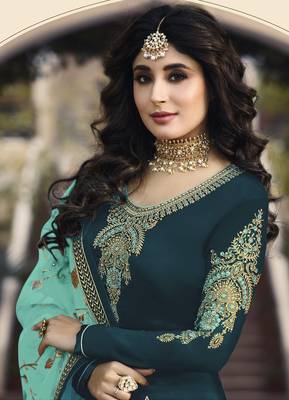 Cyan embroidered faux georgette salwar 2
