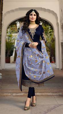 Blue embroidered faux georgette salwar 1