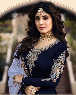 Blue embroidered faux georgette salwar 2