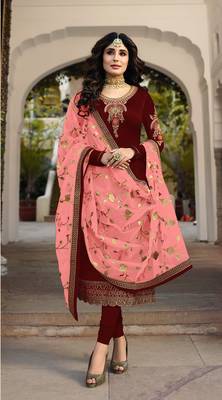 Maroon embroidered faux georgette salwar 1